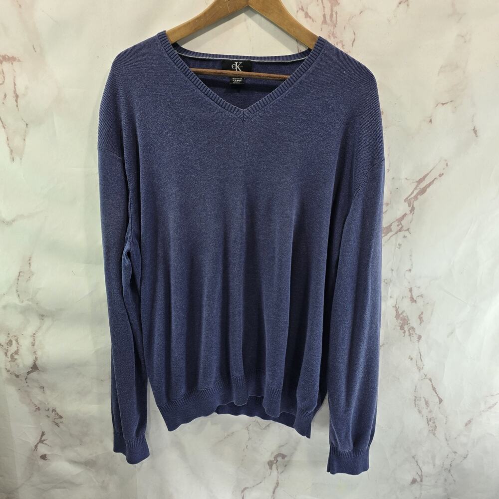 Calvin Klein Sweater Mens XL Light Blue Cotton V Neck Lightweight Grandpa